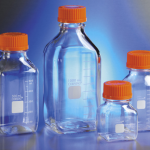 PYREX® Square Glass Media Storage Bottles, Graduated, with Screw Cap