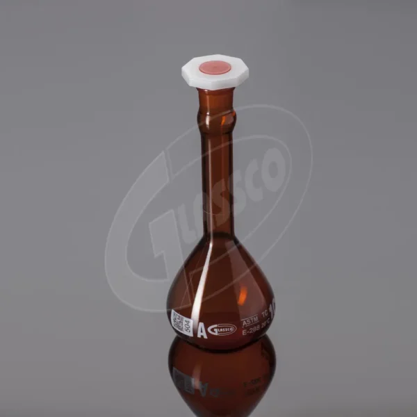 Amber Volumetric Flask, Qr Coded, CLASS A, SERIALIZED, With Polyethylene Stopper, ASTM