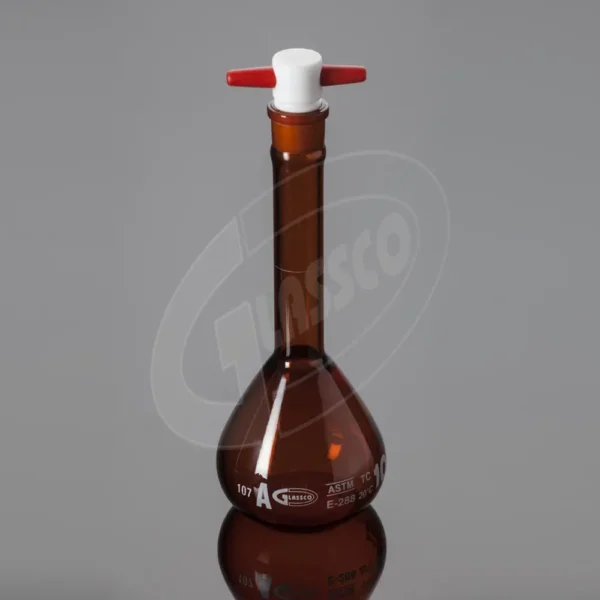 Amber Volumetric Flask, CLASS A, UNSERIALIZED, With PTFE Stopper, ASTM