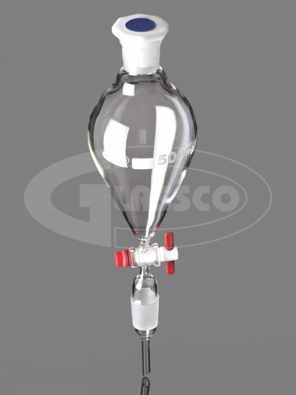 Separating Funnel Pear shape, PTFE Stopcock